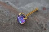 Purple Opal Gold Nose Ring Tiny Gold Nose Stud Prong Set