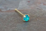 Nose Ring Teal Opal Gold Tiny Nose Stud Prong Set