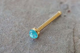 Gold Nose Ring Gold Nose Stud with 2mm Teal Opal