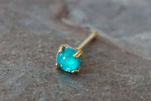 Nose Ring Teal Opal Gold Tiny Nose Stud Prong Set