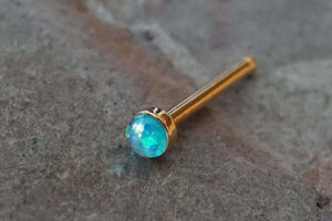 Boho Nose Ring / 14kt Rose Gold Nose Ring / Rose Gold Nose Stud with 2mm Teal Opal