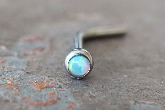 18g White Opal Nose Ring 20g L Bend Opal Nose Stud 18 Gauge