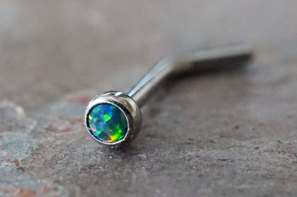 18g Black Opal Nose Ring L Bend 20g Opal Nose Stud