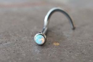 18g Opal Nose Ring Opal Nose Screw White Fire Opal Nose Stud