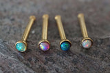 18g Gold Nose Ring Green Opal Tiny Nose Stud