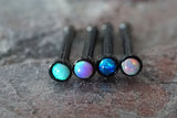 Opal Nose Stud 18g Blue Opal Tiny Black Nose Ring