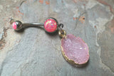 Pink Druzy Belly Rings