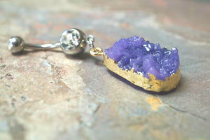 Druzy Belly Button Ring Purple Belly Button Rings