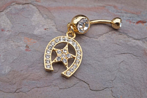 14kt Gold Belly Button Ring Horseshoe and Star