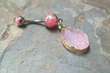 Pink Druzy Belly Rings