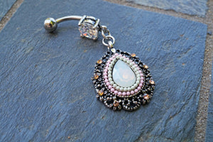 Beaded Oval Opalite Belly Button Rings