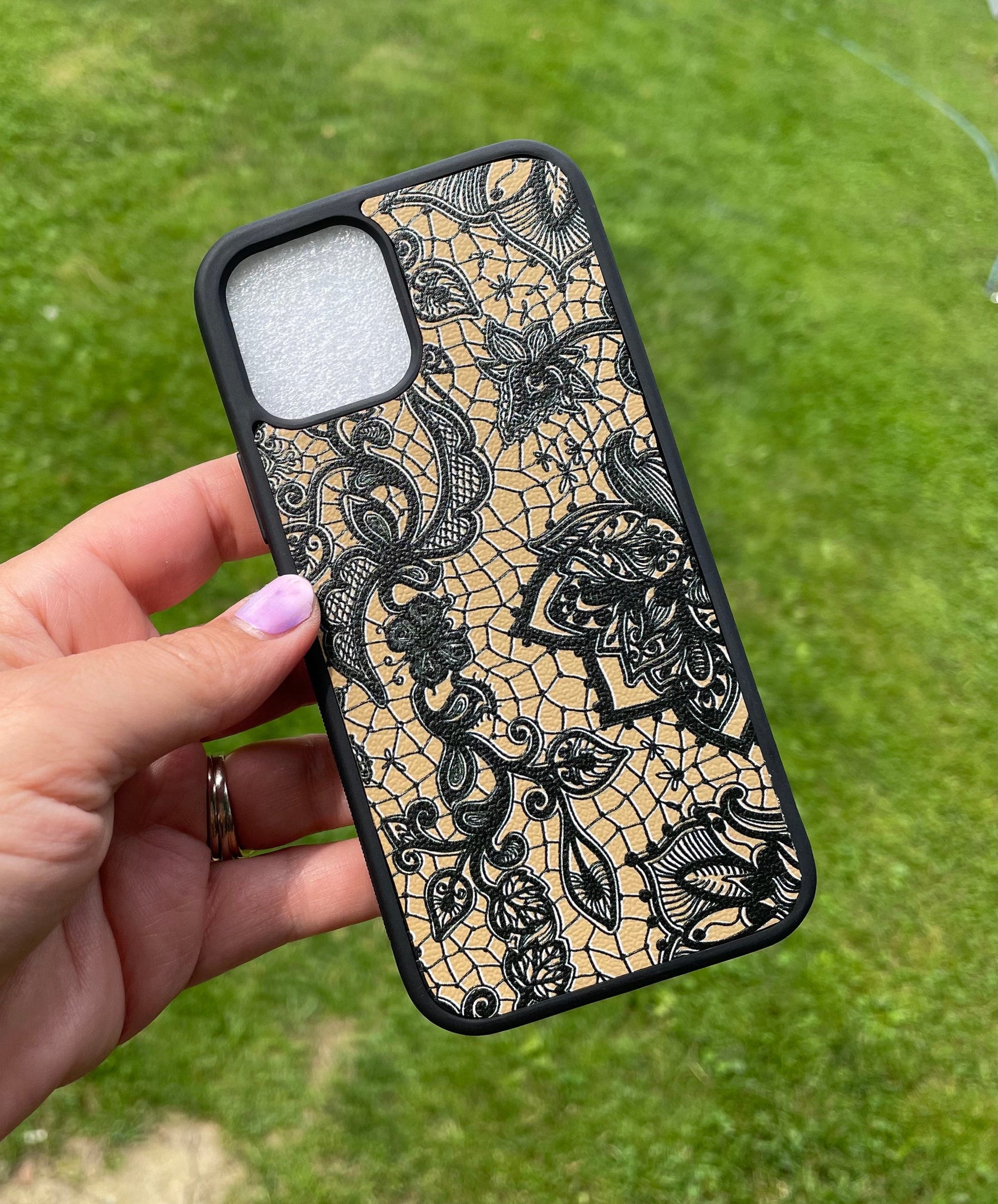 Phone case with leather lace